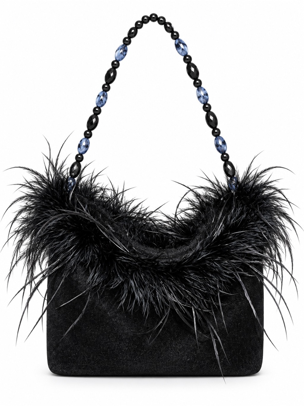 Madison & Berkeley Black Feather-Trim Beaded-Handle Shoulder Bag